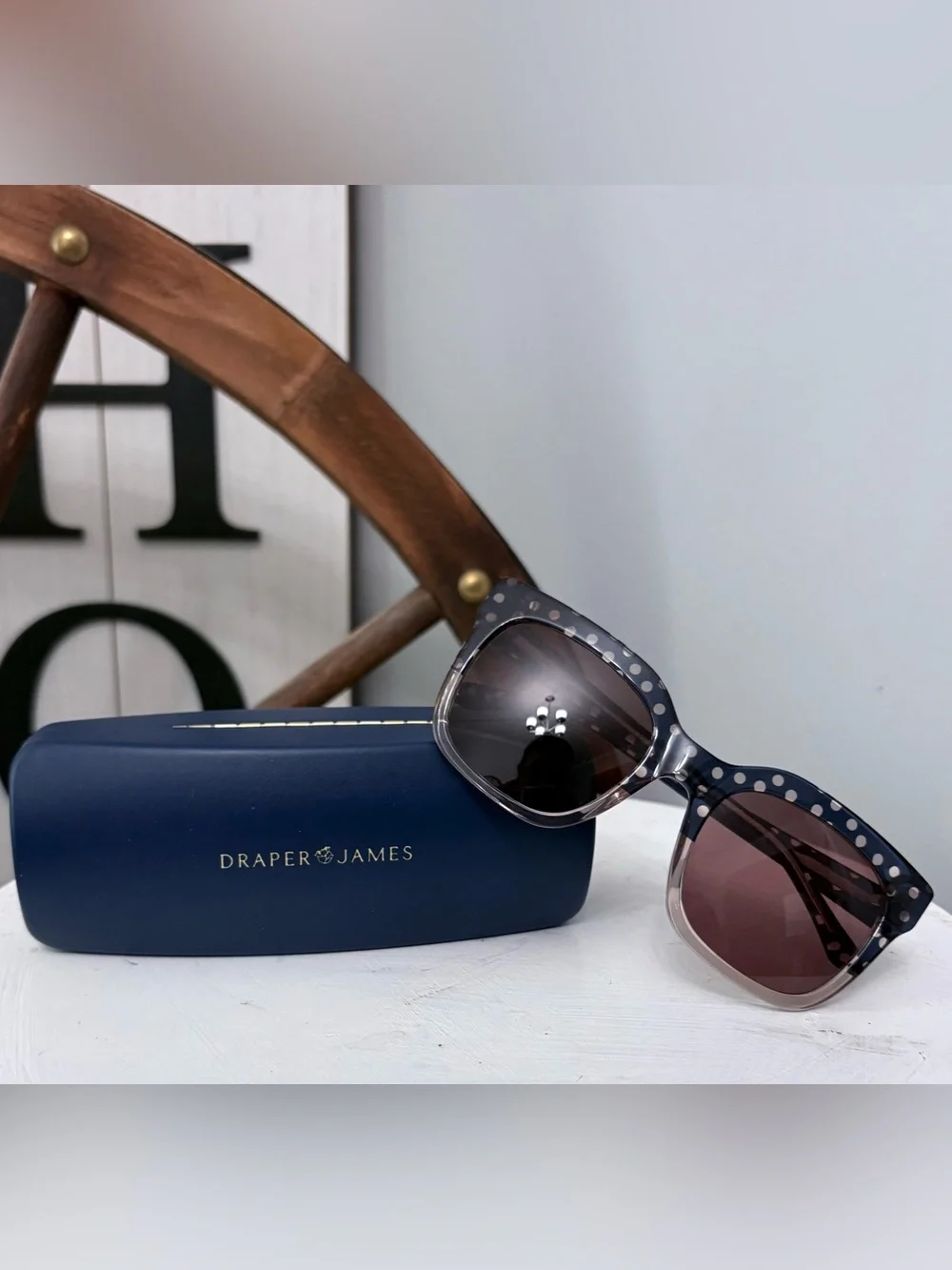 Draper James Navy Polka Dot Cat-Eye Sunglasses with Gradient Lenses